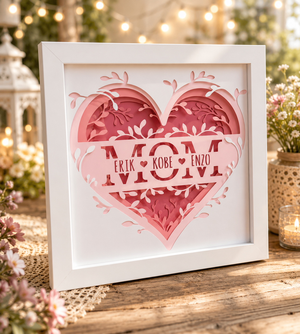 The Hearts She Holds — Personalized Mom Shadow Box