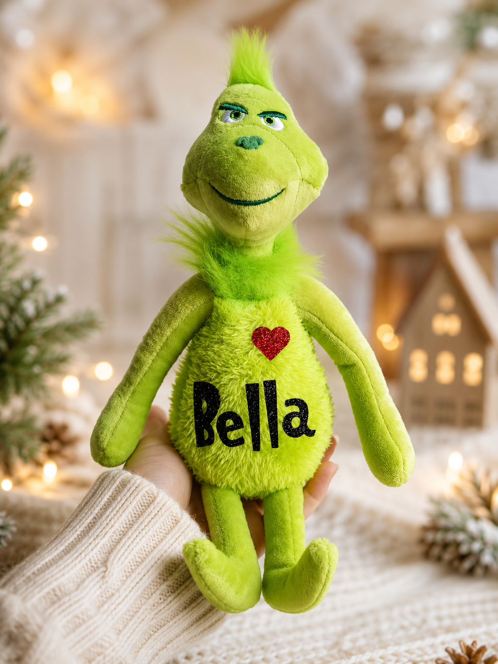 Personalized green Christmas plush with custom name